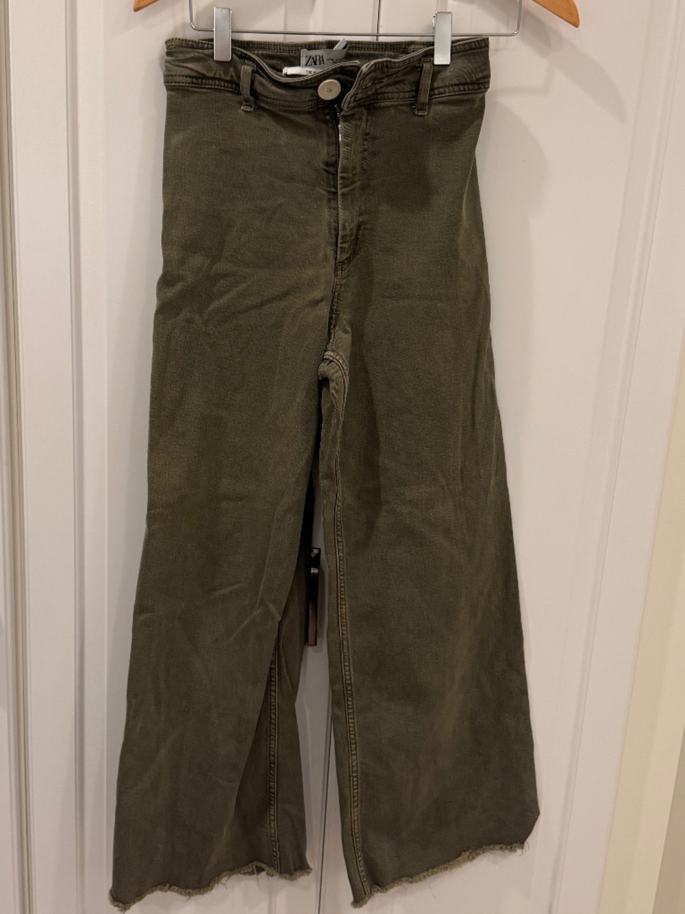 Zara Olive Green Marine Straight Denim Jeans - Size 4